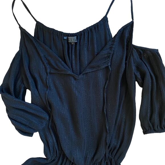 GUESS Black Cold Shoulder Peplum Blouse Size Small Business Casual Shabby Chic - Picture 3 of 12